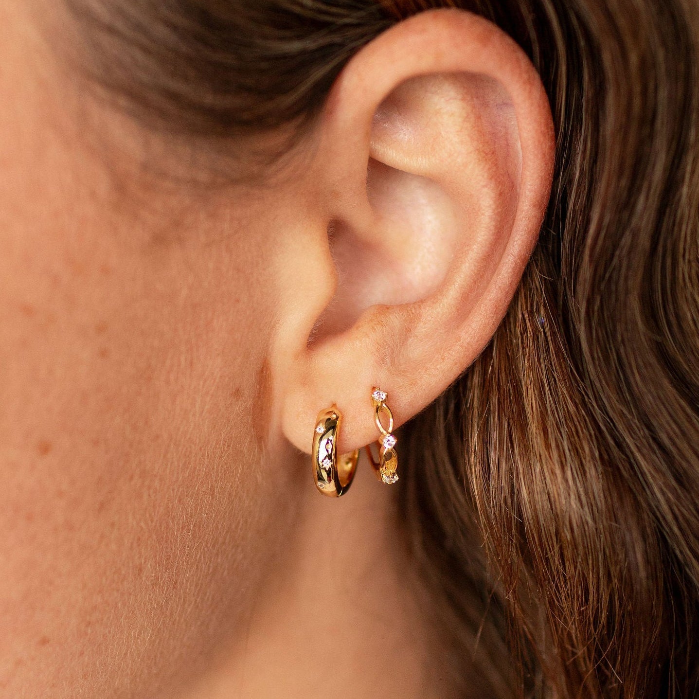 Charli Diamond & Gold Polka Dot Hoops