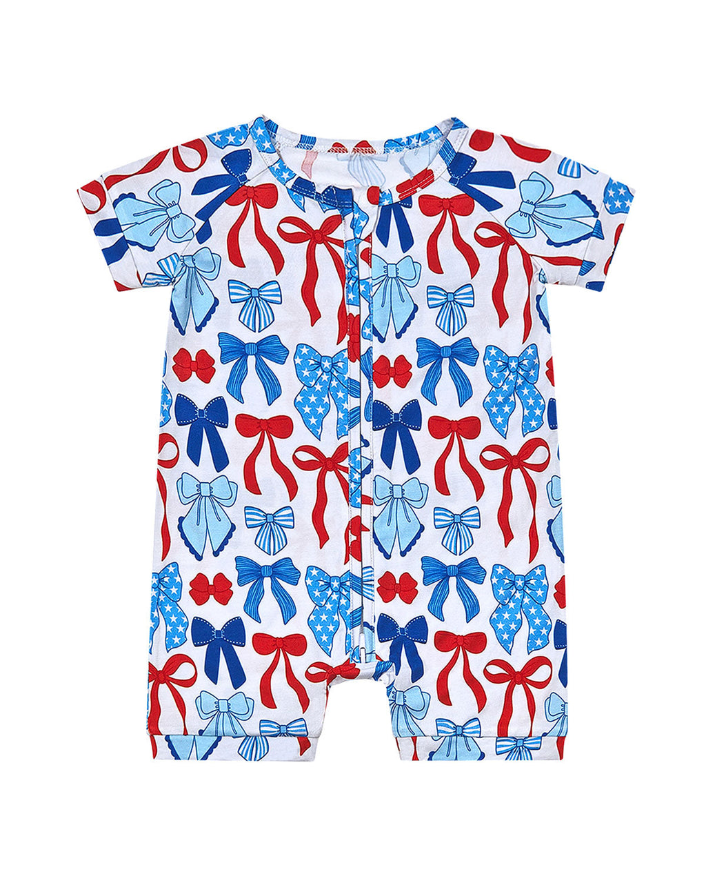 Bamboo Shorty Romper  | Red-White & Bows