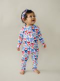 Bamboo Zip Romper  | Red-White & Bows